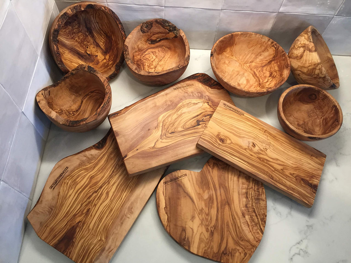 ORCHARD HARDWOODS 7" Artisan Olive Wood Serving Bowl/Mini Bowl Farmhouse Décor Serveware for Fruit, Snacks, Salad, Dips, Keys, Potpourri. In Sm 6", Med 7", Lg 8", XL 11", XXL 12". (Medium 7 inch)