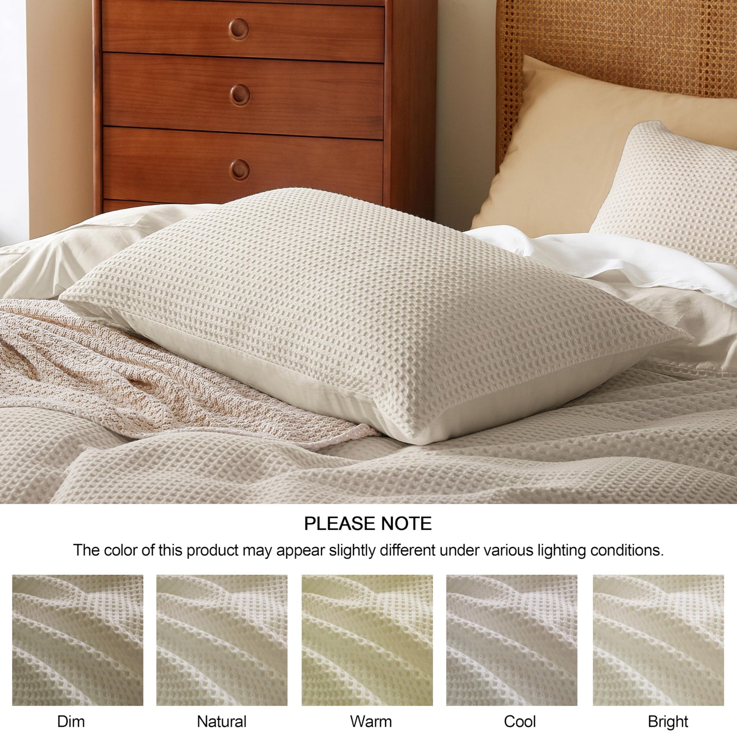 100% Egyptian Cotton Duvet Cover Set Queen Size, Waffle Weave Duvet Cover, 600 TC Soft Breathable Luxury Bedding Set for All Season, 3 PCS, 1 Duvet Cover and 2 Pillowcases, Light Beige, 90"x90"