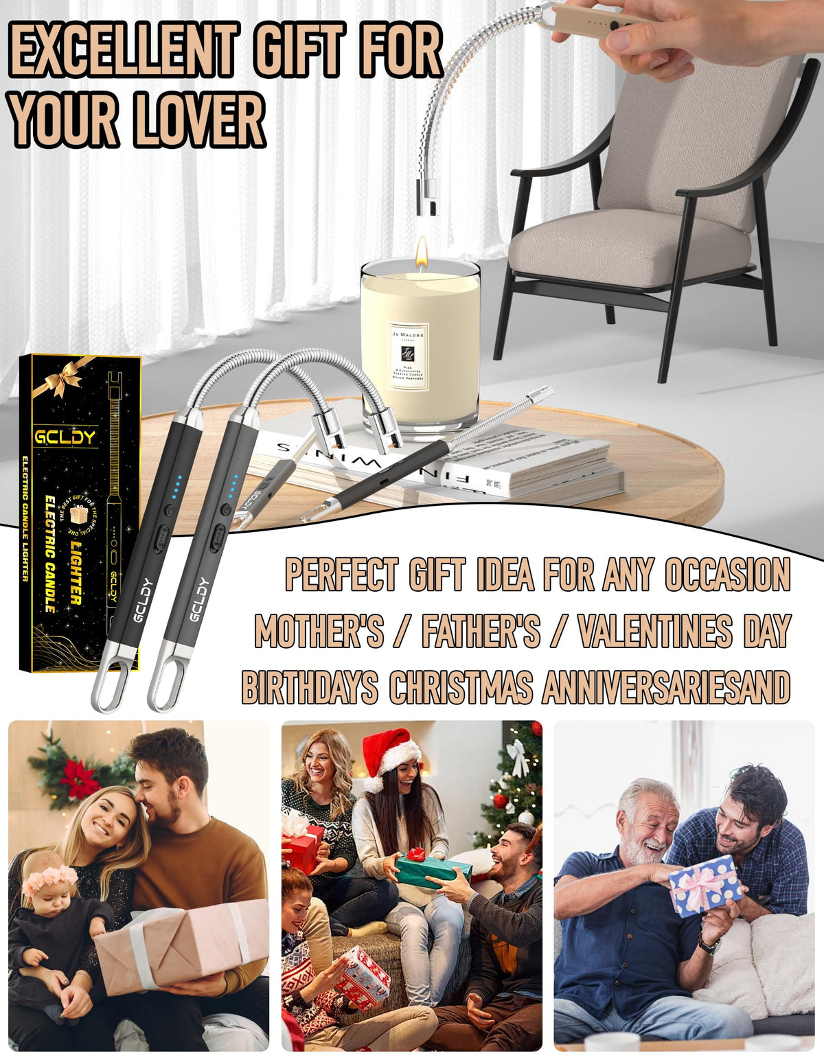 Electric Candle Lighter, Best Stocking Stuffers 2025 for Women Men Adults, Birthday Gift for Women Wife Mom Sister Nana Men, Long Rechargeable Lighter for Candle Grill Home Kitchen BBQ Camping