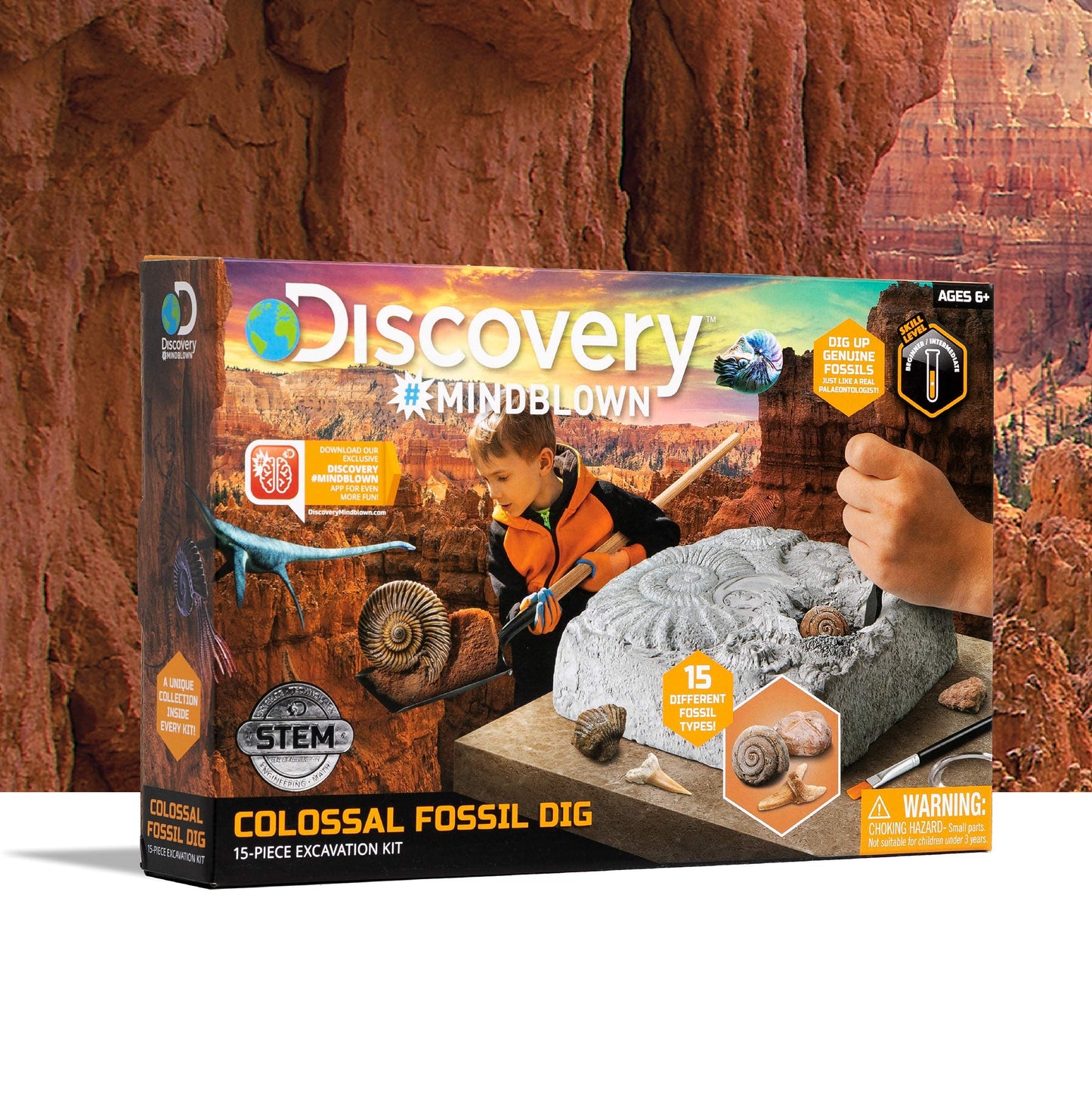 Discovery Colossal Fossil Dig Set, 15-Piece Archeology Excavation Kit, Uncover Real Shark Teeth and More, STEM Toys for Boys and Girls