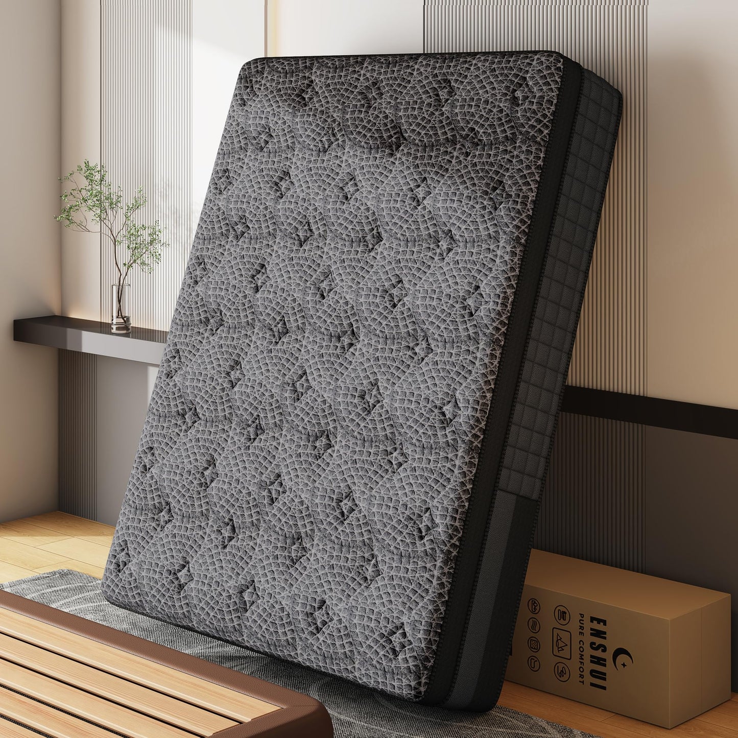 ENSHUI Twin Mattress,12 Inch Hybrid Mattress in a Box,Medium Firm Mattresses with Gel Memory Foam & Pocket Springs, Pressure Relief, Cooling,Edge Support, 365 Night Trial(Horizontal bar Side)