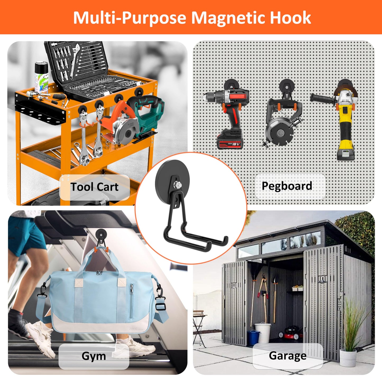 ENUODA Strong Magnetic Hooks Heavy Duty Upgraded Large Magnet Garage Hooks, Magnetic Tool Holder for Container, Locker, Container, Garden Tool, Toolbox, Power Tool, Broom, 2PCS