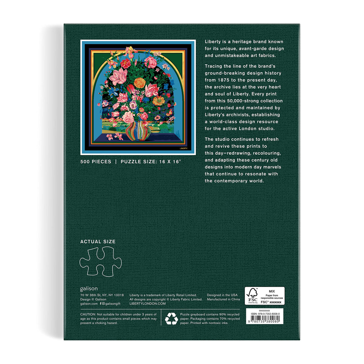 Galison Liberty Vista – 500 Piece Book Puzzle with Iconic Botanical Liberty Heirloom Print Artwork Packaged in Magnetic Keepsake Book Sized Box