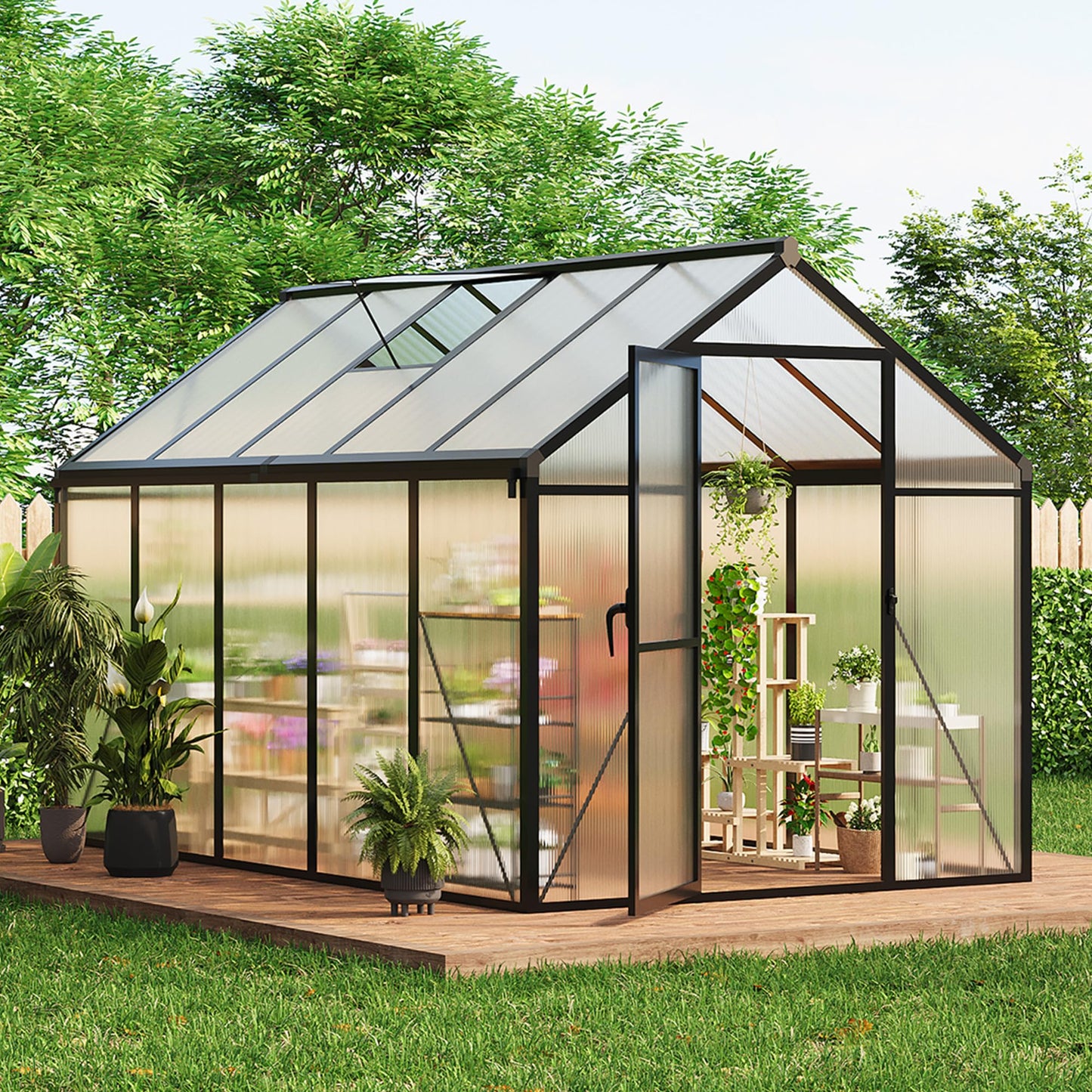 6x10 ft Walk-in Greenhouse, Polycarbonate Panels with Reinforced Aluminum Frame, Large Garden Green House for Planting and Seed Starting, Quick-Assembly Structure with Adjustable Roof Vent