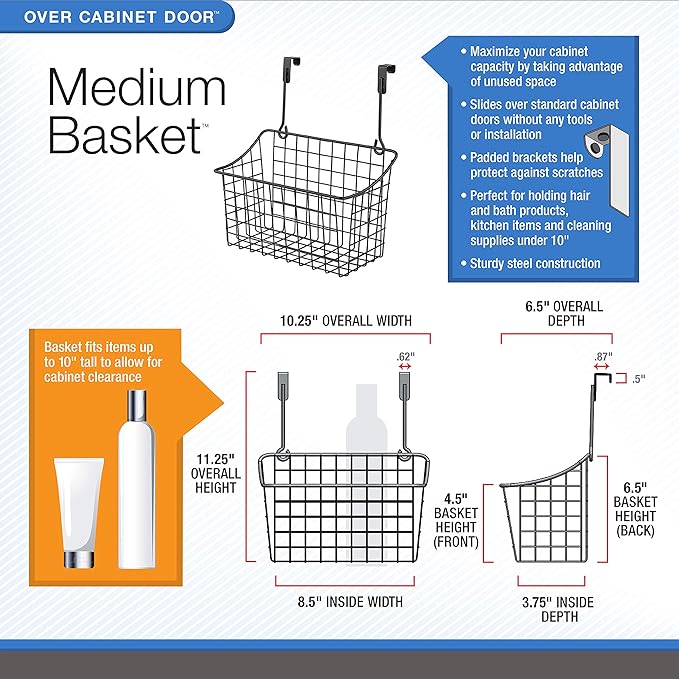 Spectrum Medium Cabinet Door Wire Basket Grid Over Cabinet Organizer Bronze