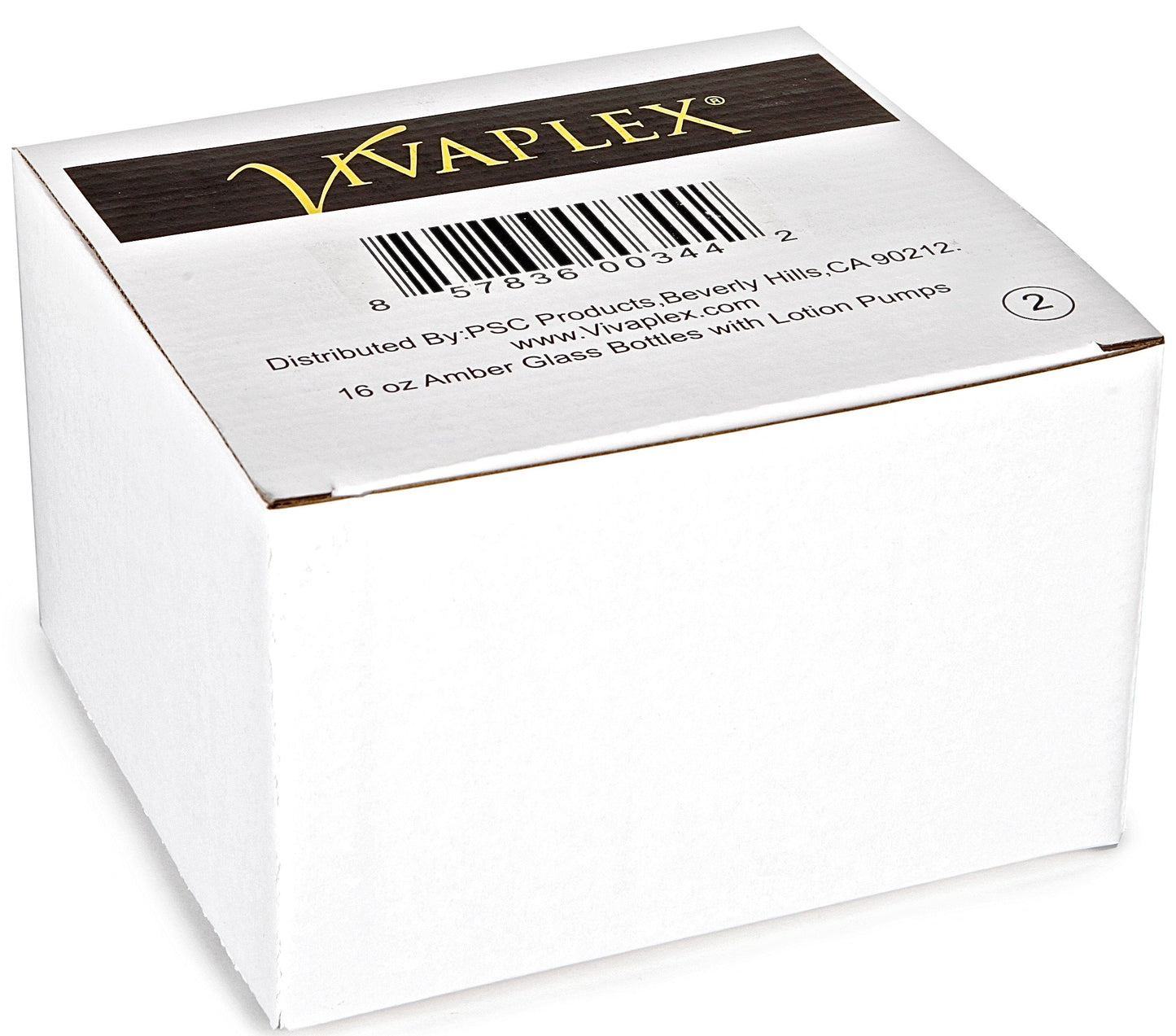 Vivaplex, 2, Large, 16 oz, Empty, Amber Glass Bottles with Black Lotion Pumps