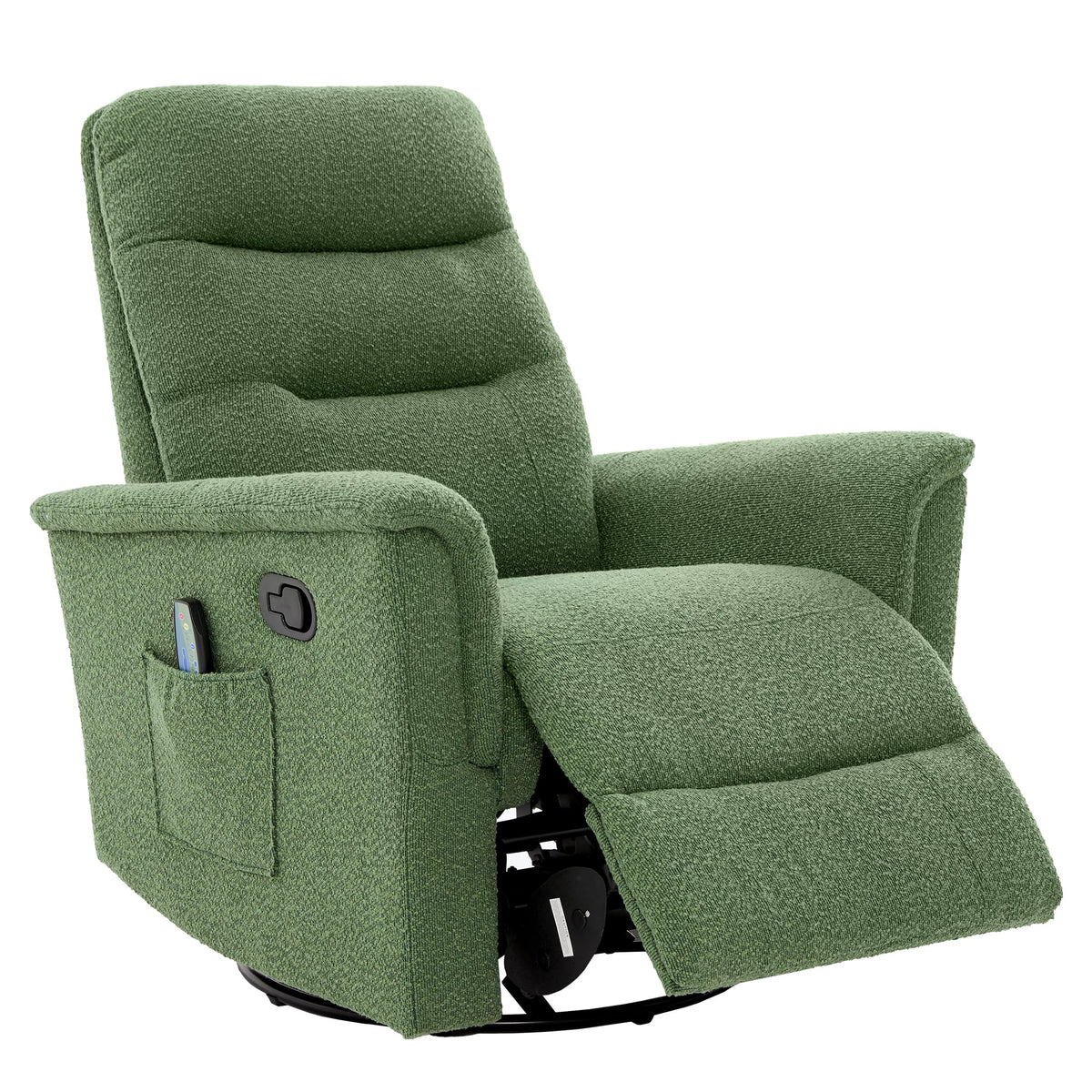 Christopher Knight Home Helen Massage Recliner Chair with 8 Points Function, Boucle Upholstered Recliner Sofa with Two Adjustable Positions, Swivel Massage Chair with a Side Storage Pocket, Green