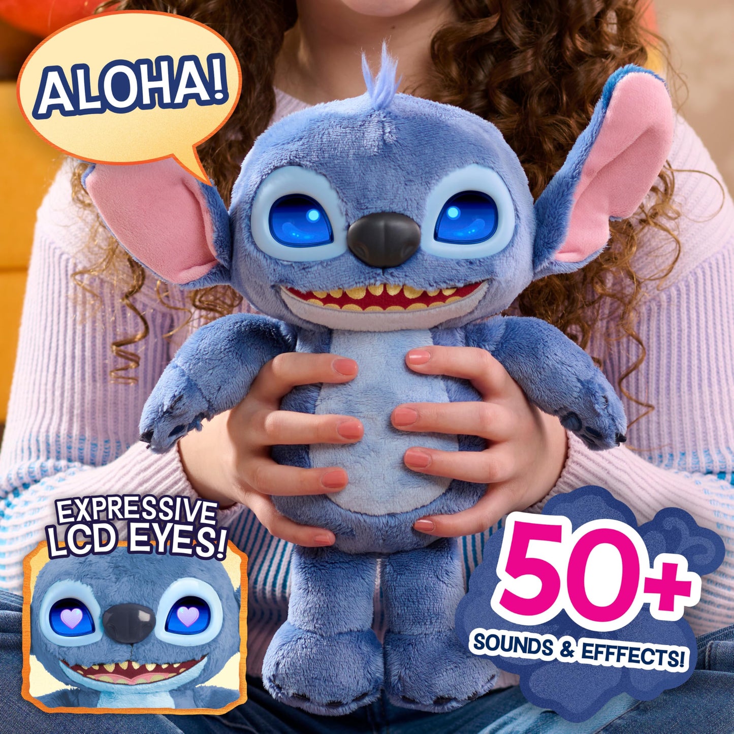 Just Play Disney Stitch Many Moods 34,3 cm Interactive Plush, 50+ Sounds & Phrases, LCD Eyes, inspired by Disney's new live-action Lilo & Stitch movie, Toy for Fans, Girls, Boys, Kids 3