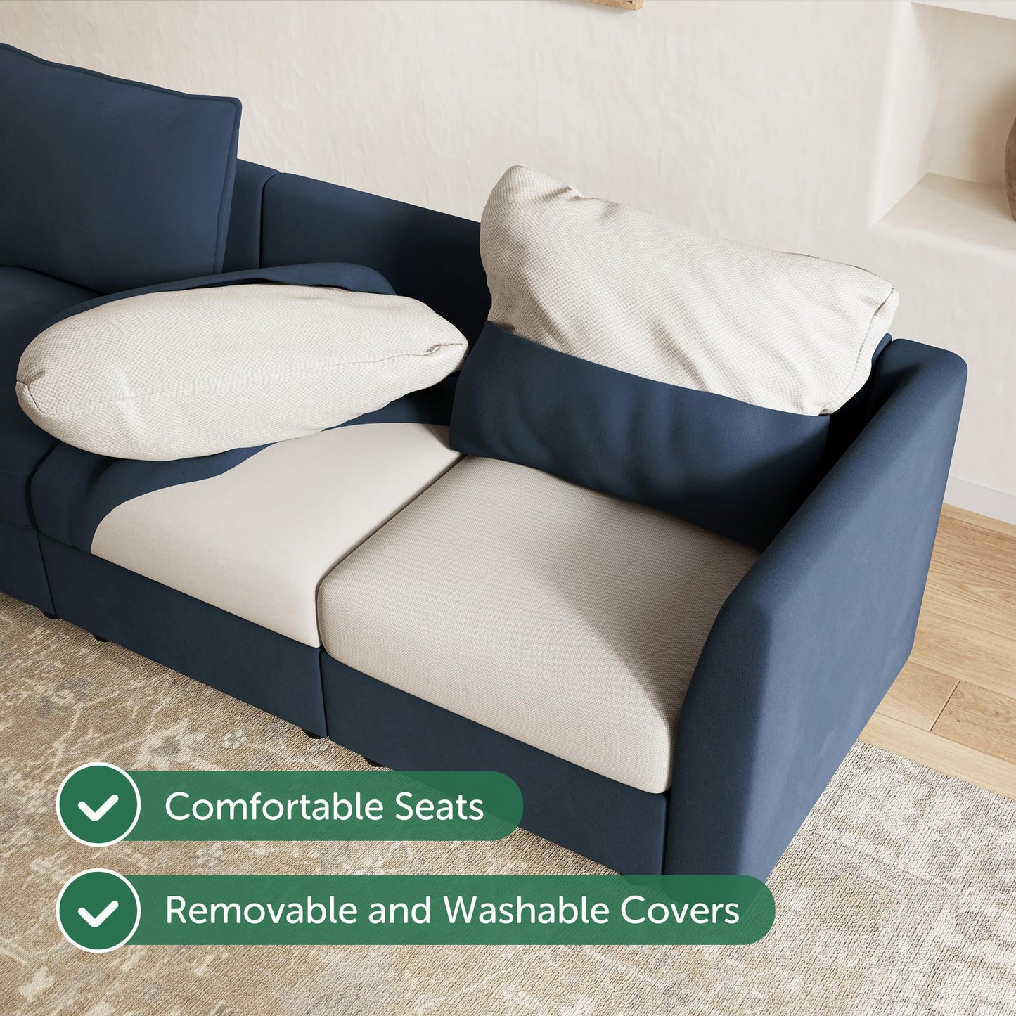 HONBAY Oversized Modular Sectional Sofa with Storage U Shape Sectional Sofa Set Velvet Sectional Couches for Living Room,Dark Blue