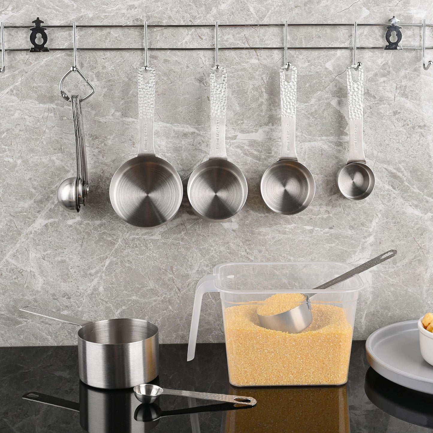 Hotsyang Measuring Spoons Set, 18/8 Stainless Steel Measuring Spoons Set for Dry&Liquid, Metal Metric & US Measuring Spoon with 1 Leveler and Locking Ring for Kitchen & Baking