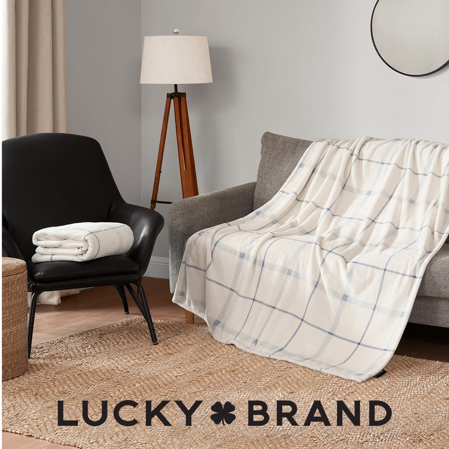 Lucky Brand Palmdale White with Sage Green Plaid 50"x70" Cozy Plush Blanket - Premium Microfiber Throw for Luxurious Comfort