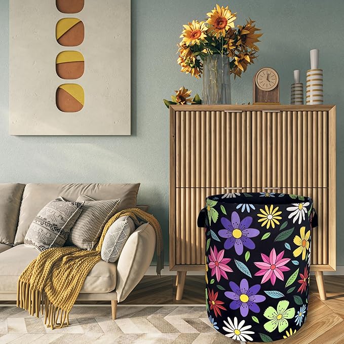 Colorful Hippie Flower Laundry Basket Art Flowers Foldable Funny Laundry Hamper