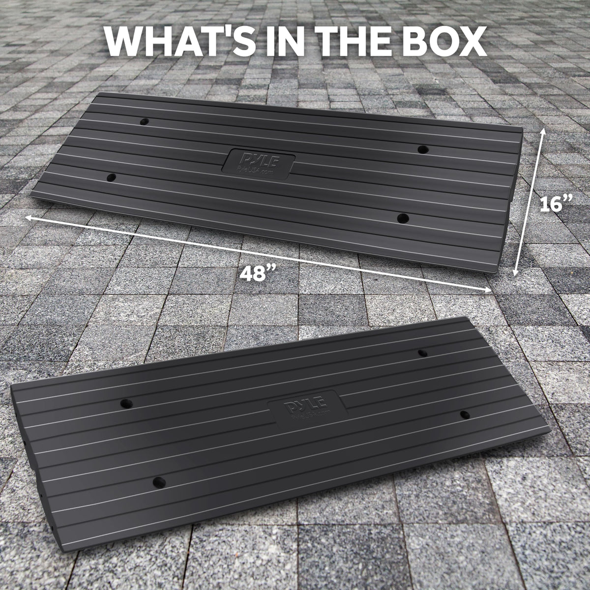 Car Vehicle Curbside Driveway Ramp - 4ft Heavy Duty Rubber Threshold Bridge Track Curb Ramp, for Loading Dock, Garage, Sidewalk, Truck, Scooter, Bike, Motorcycle, Wheelchair Mobility - Pyle PCRBDR21