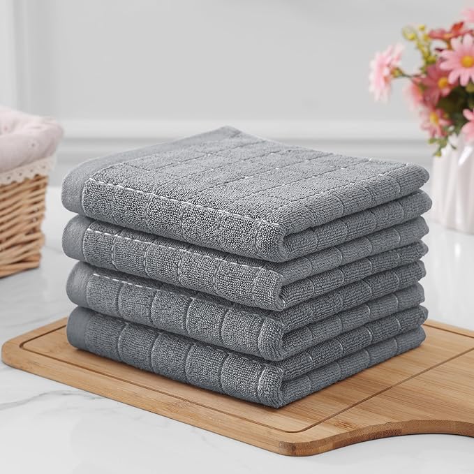 Homaxy 100% Cotton Terry Kitchen Towels, Checkered Designed, Soft and Super