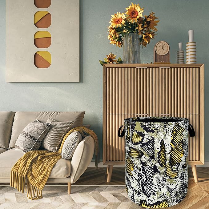 Retro Snake Texture Laundry Hamper Animal Snake Colorful Laundry Basket