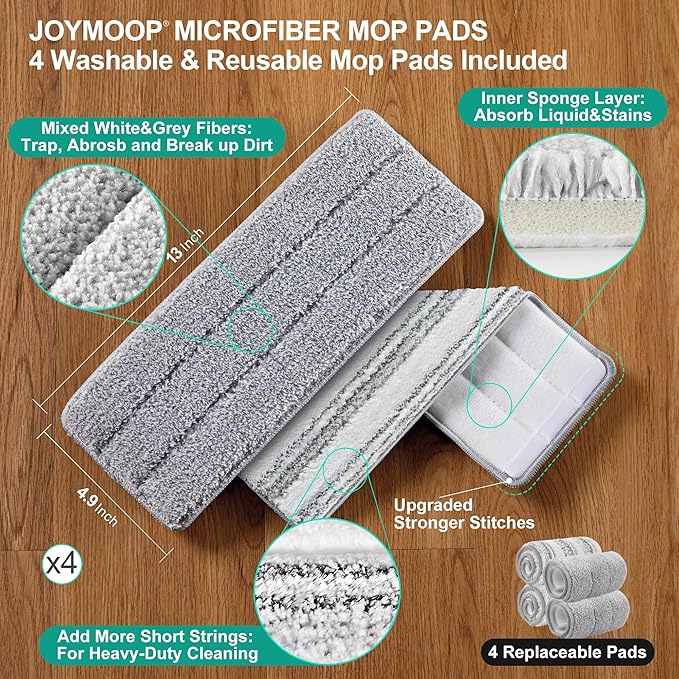 JOYMOOP Mop and Bucket with Wringer Set, Flat Squeeze Mop Flat Head, Dust Mops