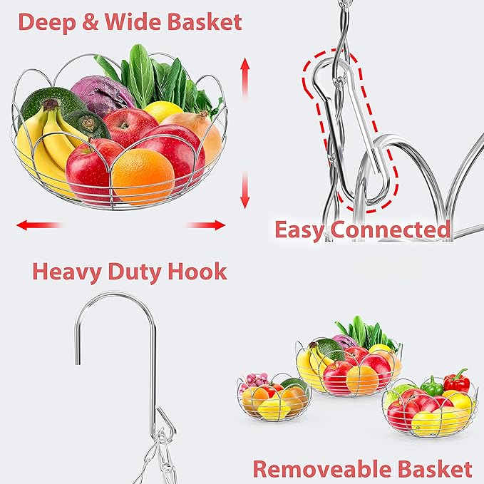Simple Houseware Modern 3-Tier Hanging Fruit Basket