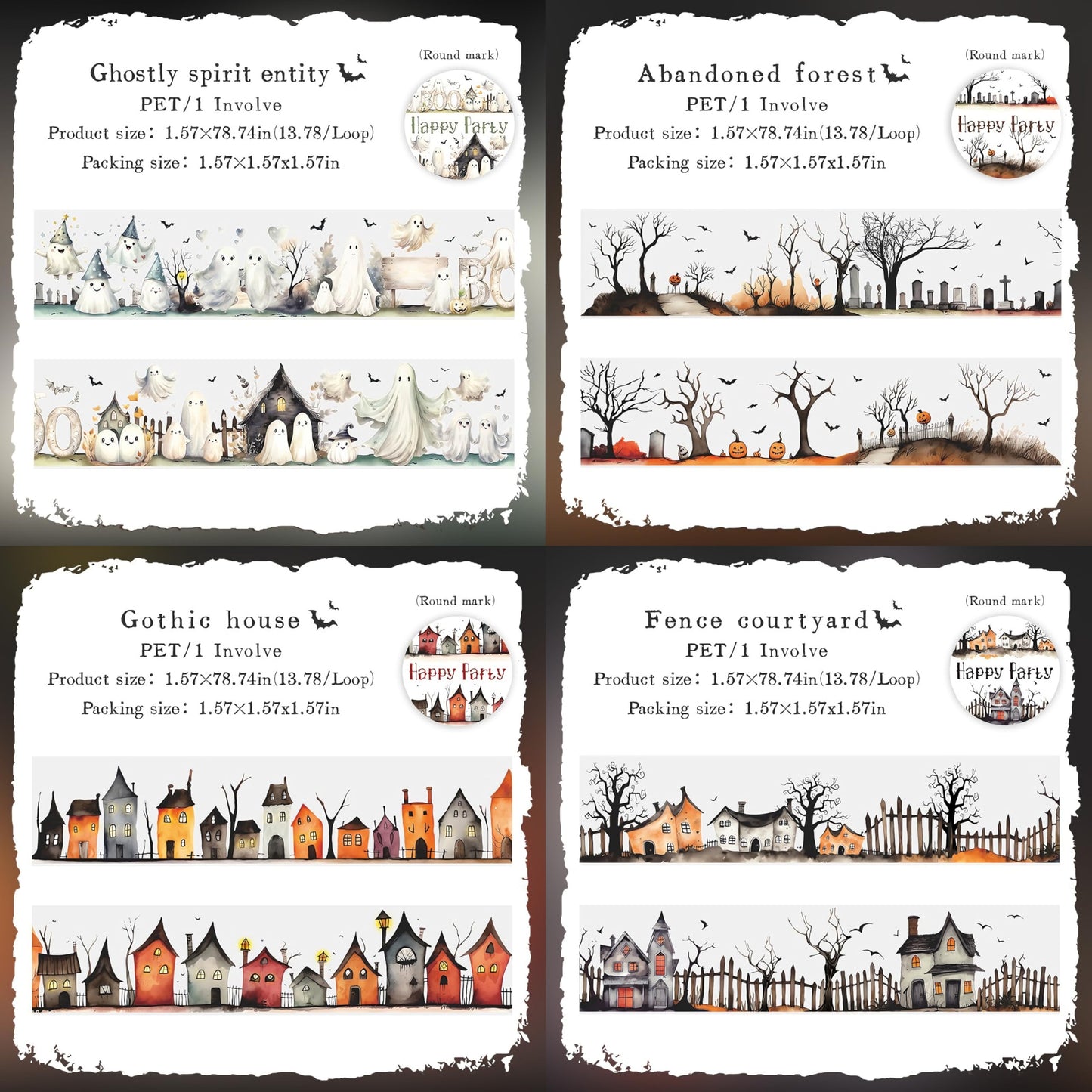 ABARWER Gothic-Themed Decorative Tape Set,8 Rolls PET Washi Tapes for Scrapbooking Supplies, Bullet Journal Supplies, Junk Journal, DIY Crafts,Art Crafts,Scrapbook Album and Wall Art