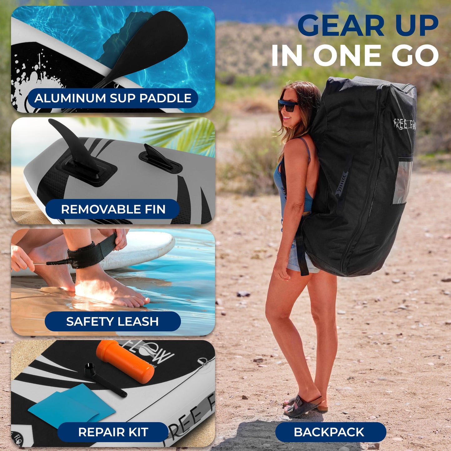 SereneLife 10’6” Inflatable Stand Up Paddle Board with Premium SUP Accessories - 32” Wide Stable Design with Non-Slip EVA Deck Pad, for Youth and Adults, 275 lbs. Capacity