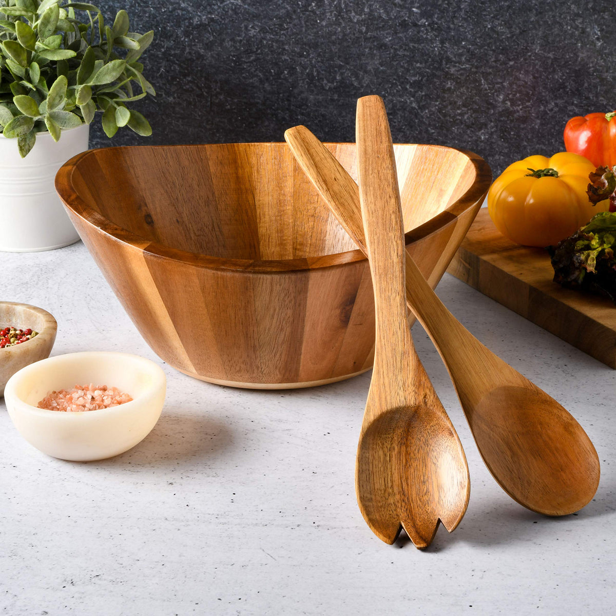 Gibson Home Sherwood 3-Piece Acacia Wood Salad Bowl Set, 32 Quart Large Serving Bowls, Natural Finish, Durable & Eco-Friendly