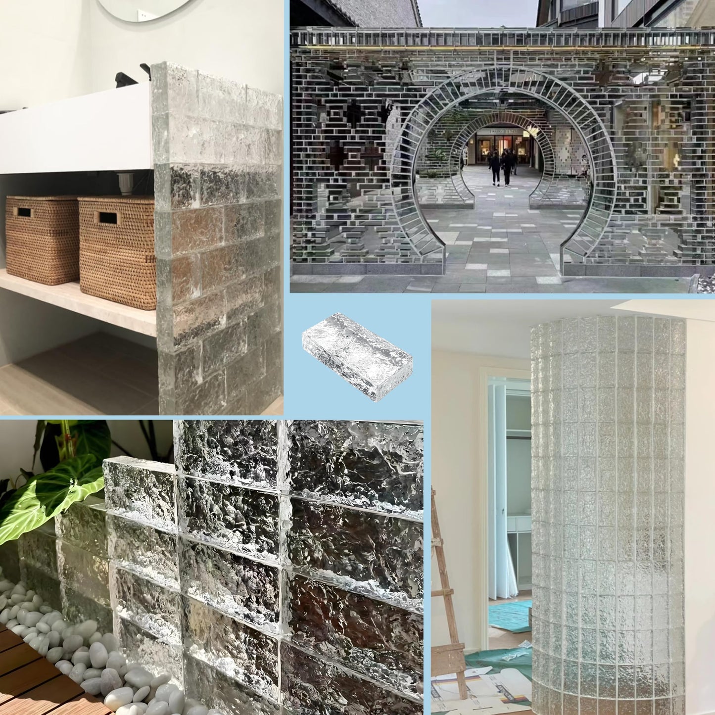 1 Pack-7.9"x3.9"x2" High Transparency ice Crystal Patterned Rectangular Solid Glass Brick - Used in Building Fields Such as Wall partitions, as Well as for DIY Lighting fixtures, DIY Tables etc