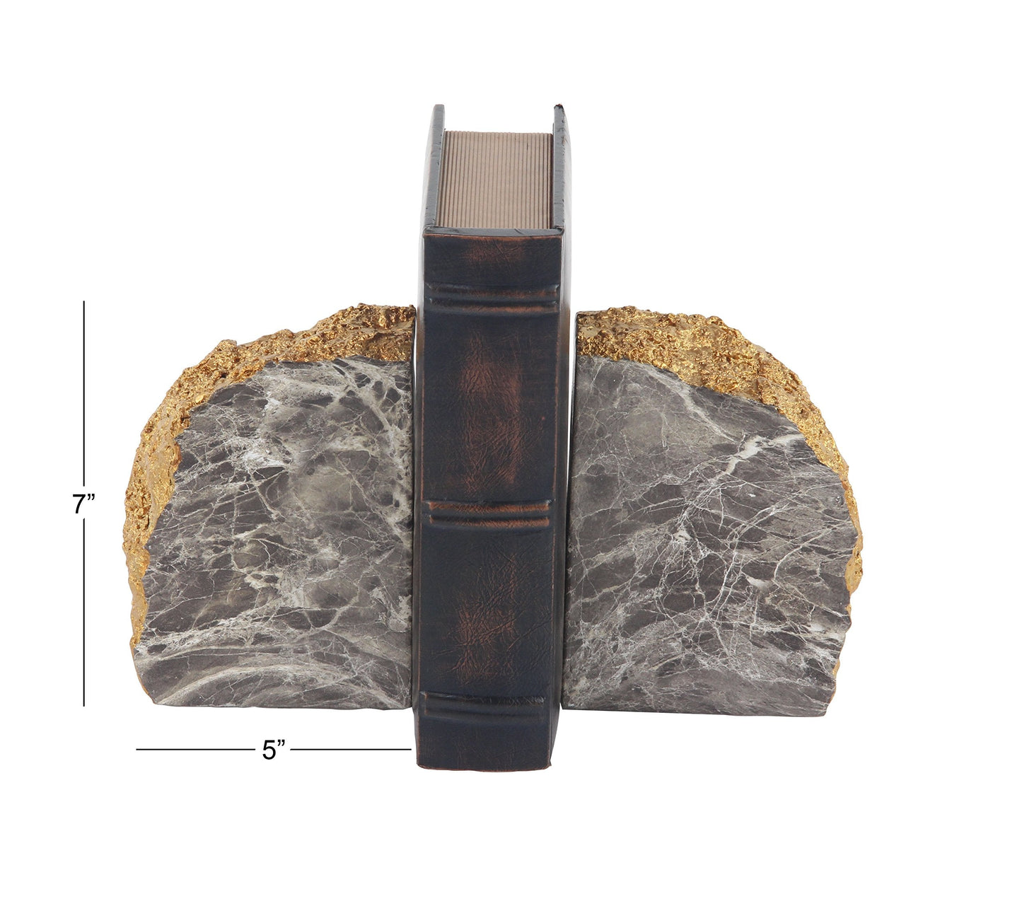 CosmoLiving by Cosmopolitan Polystone Geode Bookends with Gold Detailing, Set of 2 5"W, 7"H, Gray