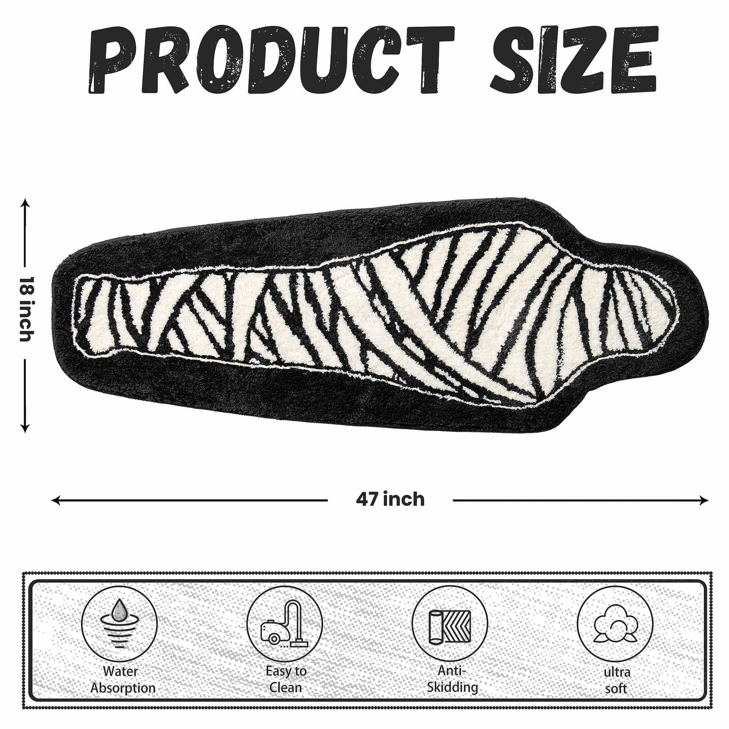 Halloween Bathroom Rug Black and White Horror Decorations Non Slip Coffin Bath Mats for Bathroom Bedroom Cute Runner Gothic Home Decor Scary Funny Mummy Carpet 18x47 inch