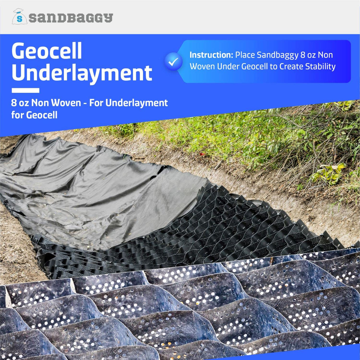 Sandbaggy Paver Underlayment Fabric 8 oz | for All Types of Pavers | Made in America | 50 Year Fabric | 2X Thicker Than Competition | UV Protected Industrial Grade Fabric (6 ft x 100 ft Roll)