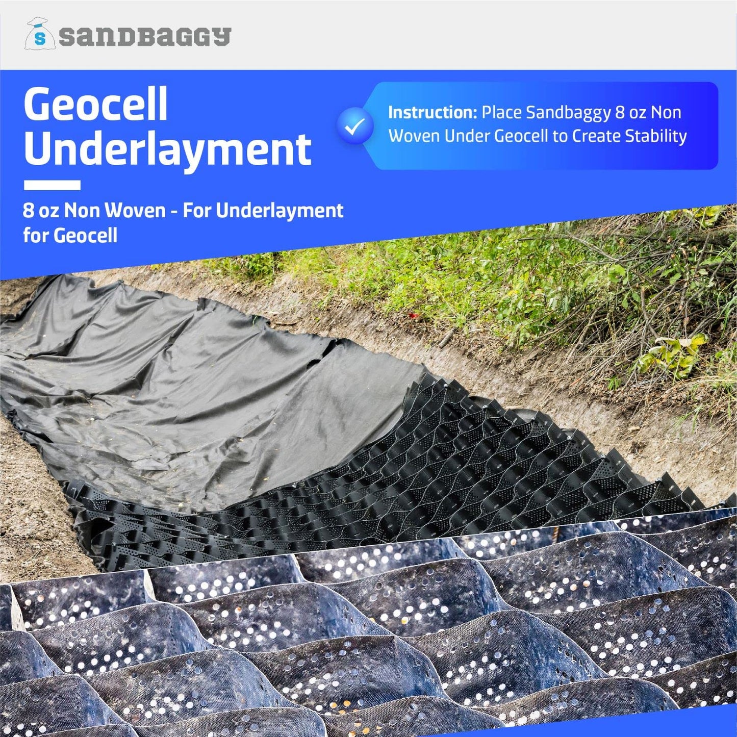 Sandbaggy Paver Underlayment Fabric 8 oz | for All Types of Pavers | Made in America | 50 Year Fabric | 2X Thicker Than Competition | UV Protected Industrial Grade Fabric (10 ft x 100 ft Roll)