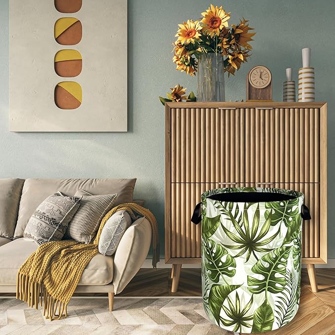 Tropical Leaves Laundry Basket Hawaii Foldable Funny Laundry Hamper Oxford