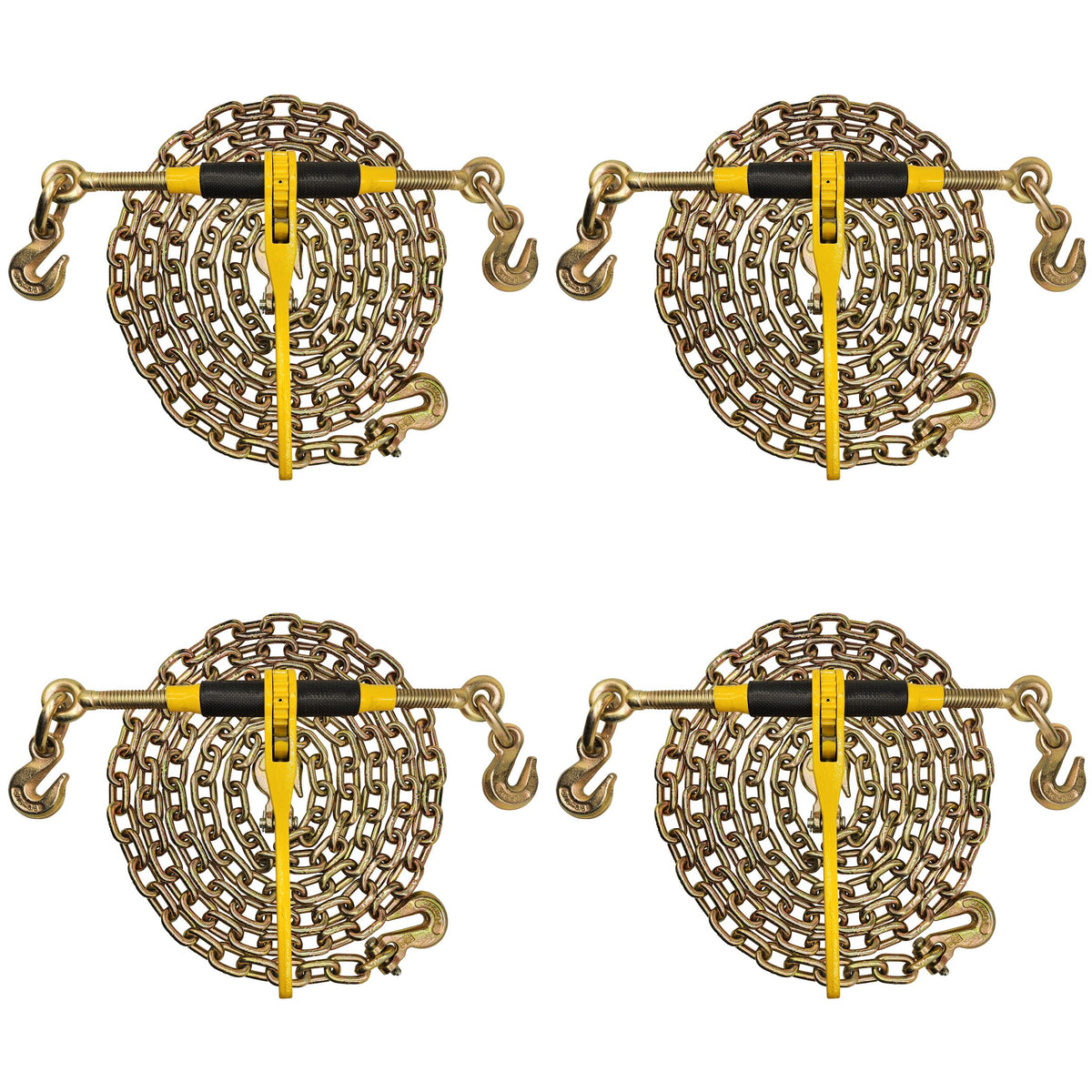 Knox Chain and Binder Kit 3/8in-1/2in, G70 Chains Ratchet Load Binders 9200lbs Working Strength, (4) Ratchet Binders and Chains, (4) 3/8in x 10ft G70, for Truck, Tie Down, Hauling, Towing