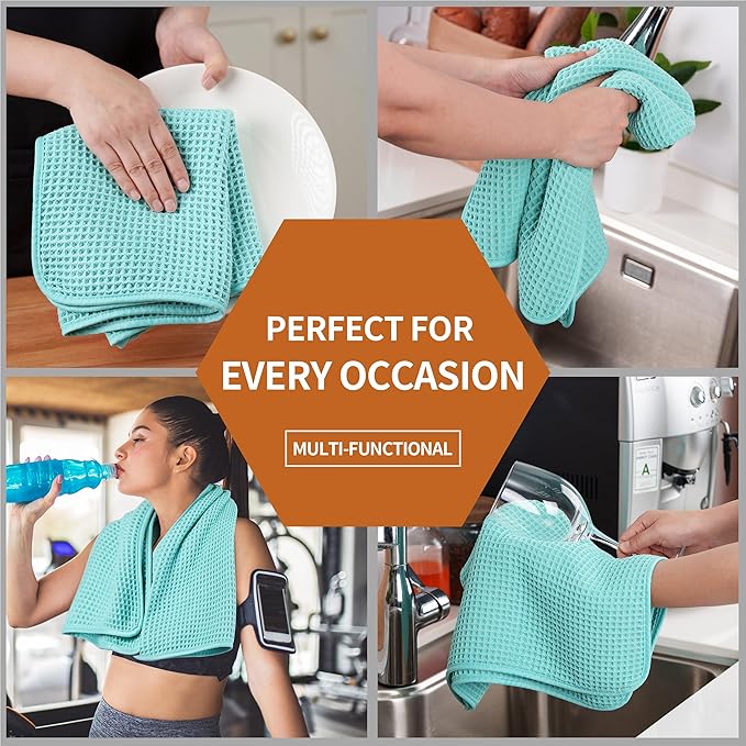 Microfiber Waffle Hand Towels, 4 Pieces, Fast Drying, Lint Free 430 GSM