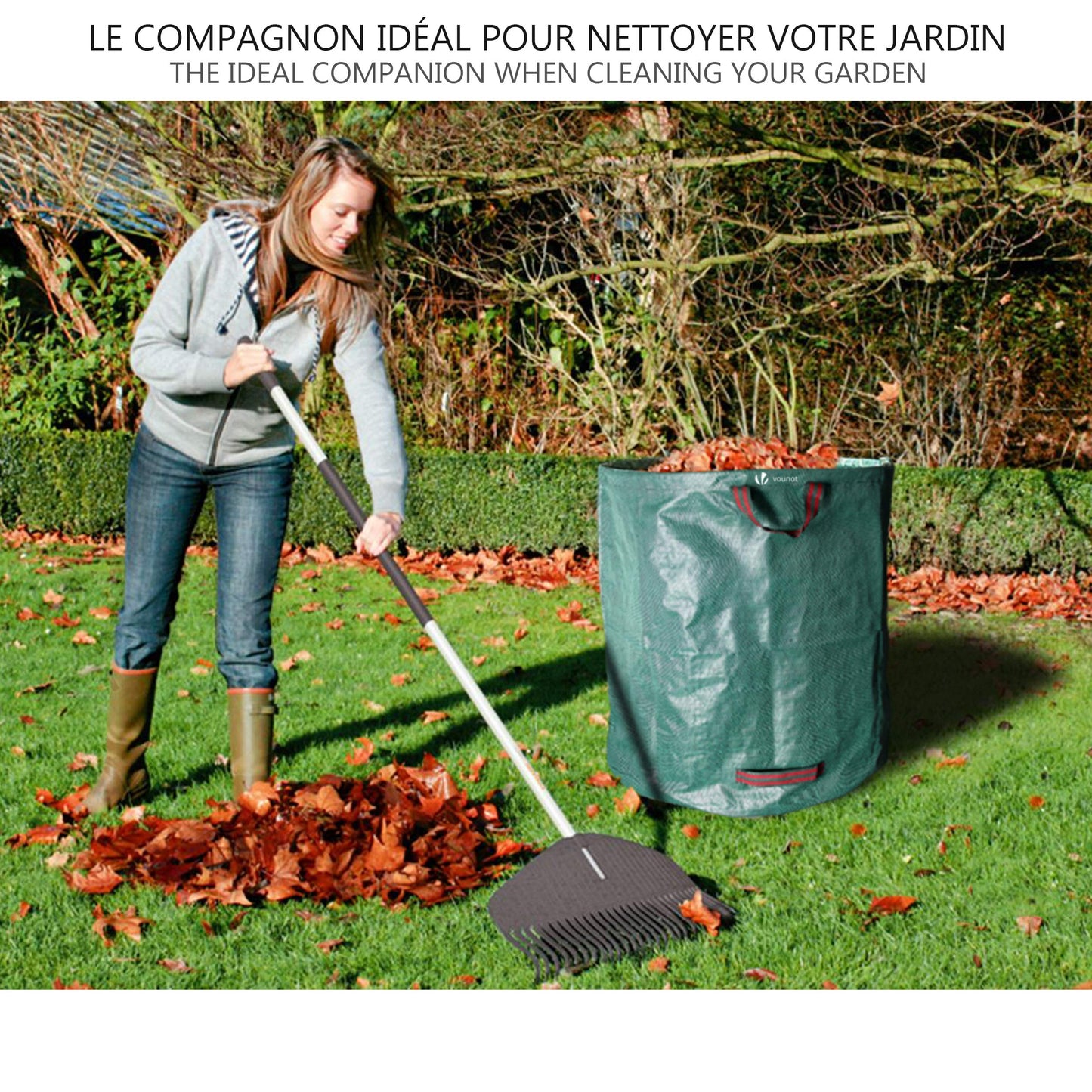 VOUNOT® Set of 3 Garden Waste Bags, 272 L Heavy Duty Reusable Garden Refuse Bags with Handles, Green