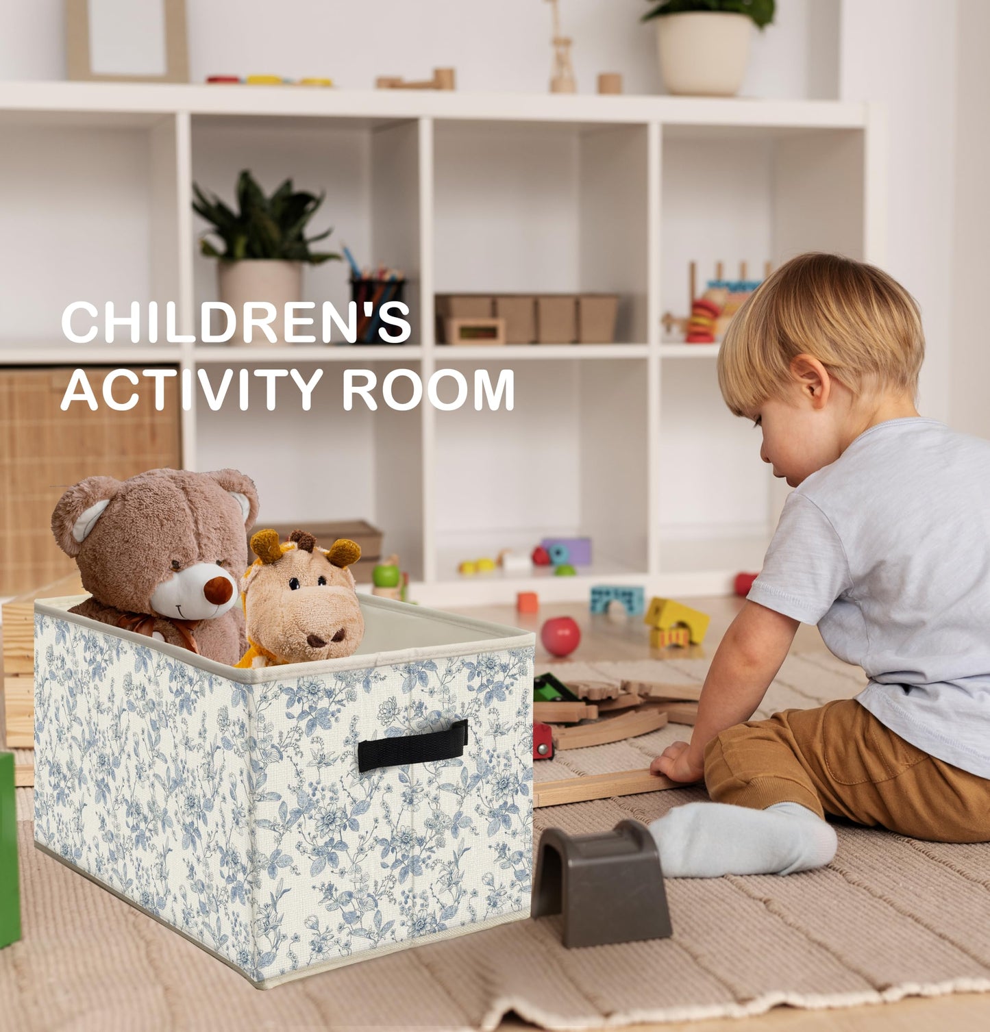 FDHSPAAM Blue and White Chinoiserie Storage Bins Box with Handles, Grandmillennial Flower Plant Botanical Collapsible Fabric Storage Basket Box Organizer for Bedroom Bathroom Clothes Toys Books