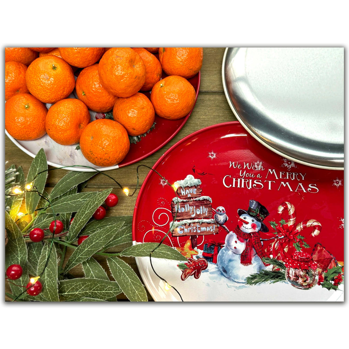PHILPETY 3 Pcs Christmas Metal Serving Tray Christmas Plates for Cheese, Fruit, Cookies, Dessert - Xmas Snacks Dessert Party Decorations