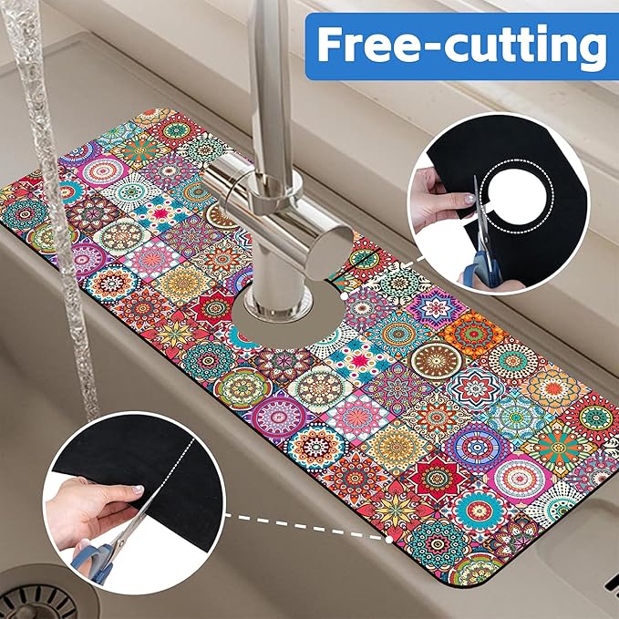 Faucet Draining Mat For Kitchen Sink Mexican Tiles Diatom Mud Absorbent Drain