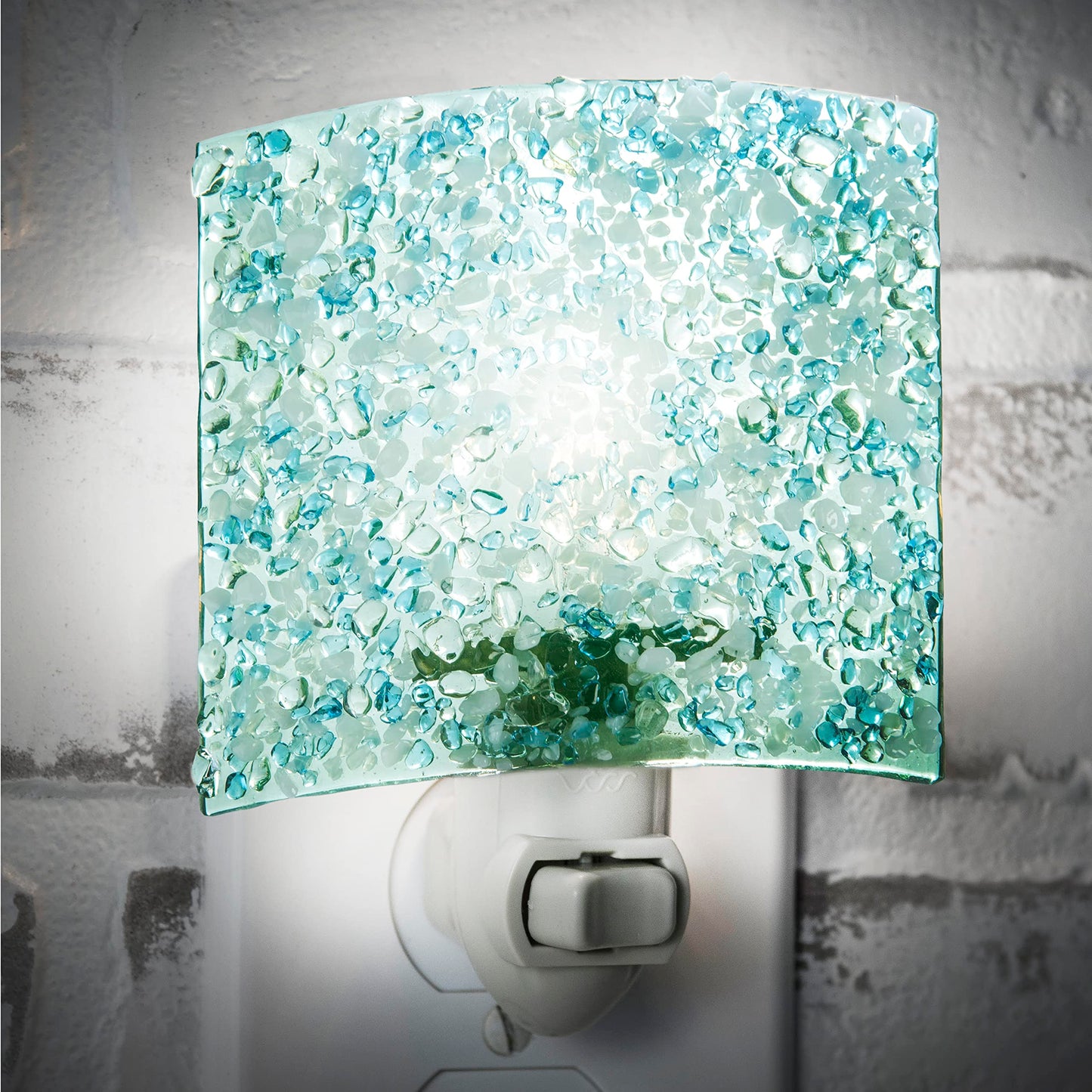 J Devlin Aqua Crushed Glass Night Light, Coastal Decor