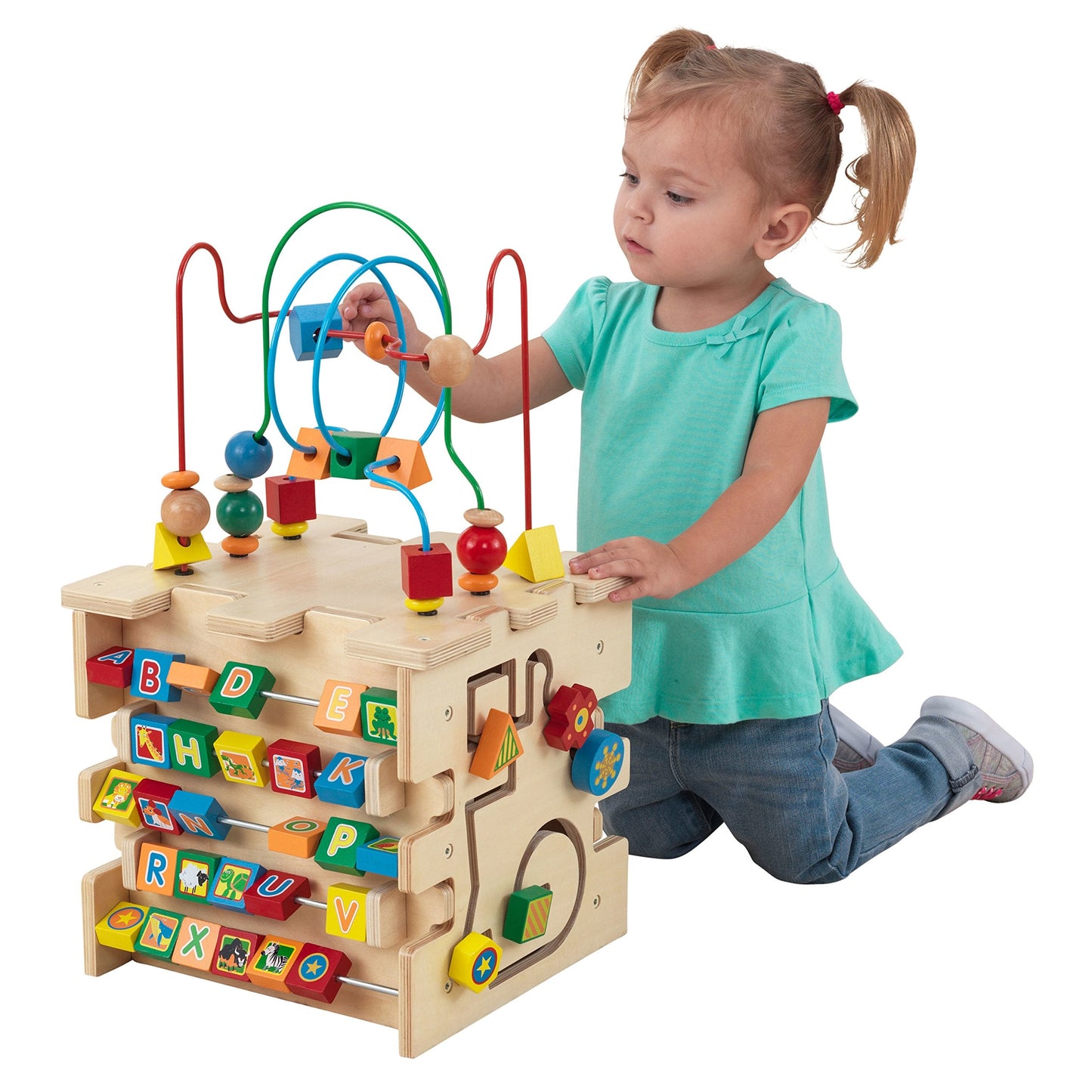 KidKraft Deluxe 5-Sided Wooden Activity Cube for Toddlers and Young Children, Activity Center for 1 Year Old with Bead Maze and Alphabet Letters, Educational Toys for Kids, 63298