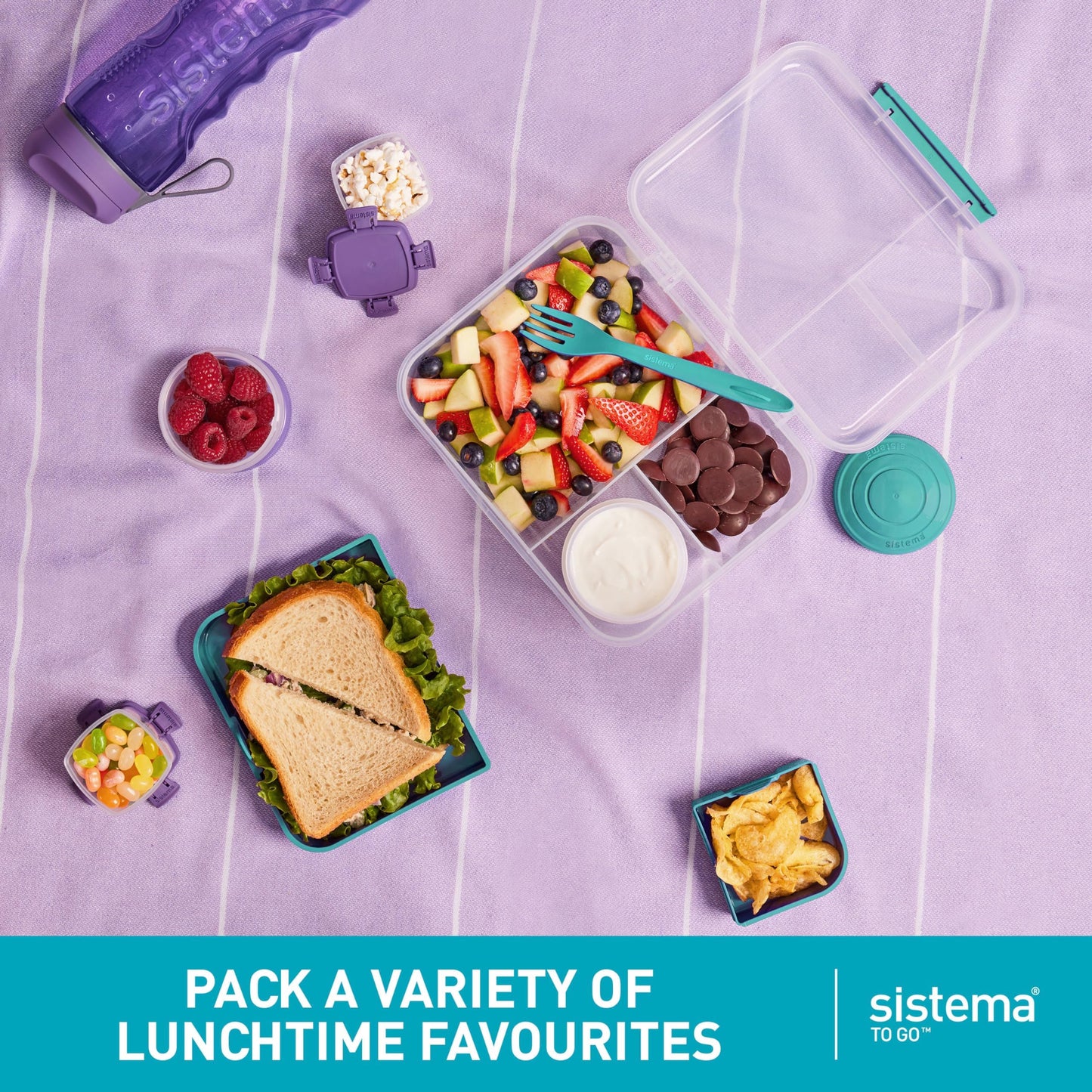 Sistema Bento Box Lunch | Bento School Lunch Box with Compartments | 1.65 L | Food Storage Container in Minty Teal | 1 Count