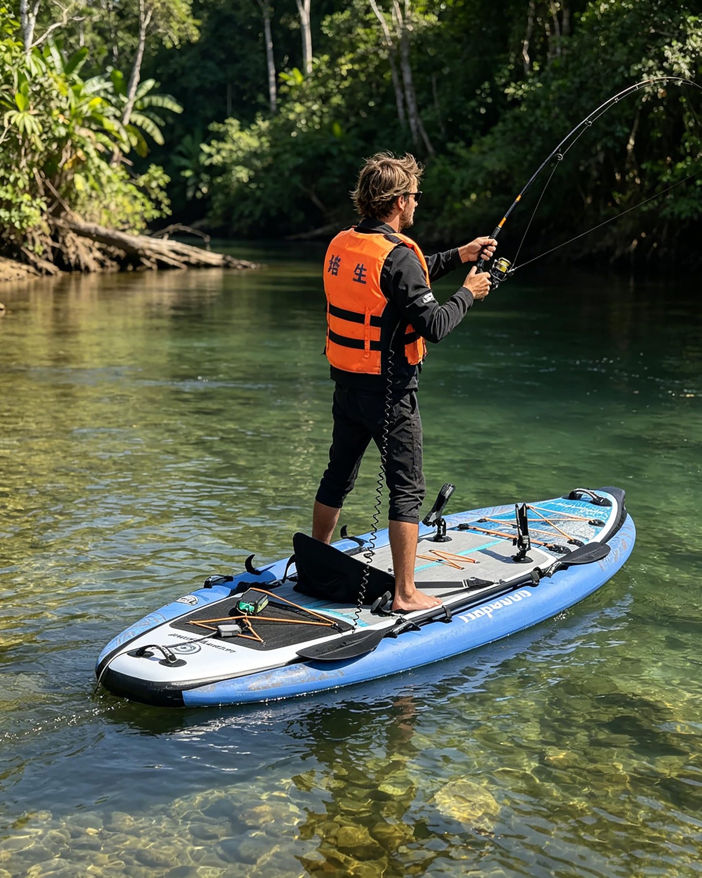 Napatron Inflatable Fishing Board, 11'x47''Heavy-Duty Inflatable Fishing Float Platform, Built-in Rod Holders & Carry Bag,Portable Fishing Raft for Saltwater/Freshwater Lake Beach Ocean