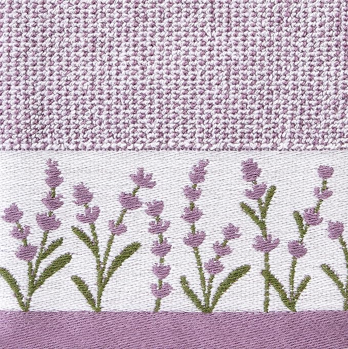 SKL Home Lavender Border 100% Cotton Jacquard 2pc Hand Towel Set, Embroidered &