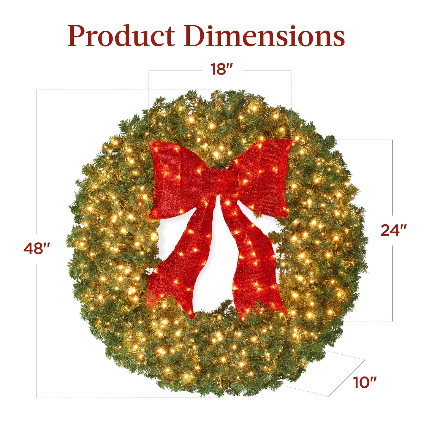 Best Choice Products 48in Large Artificial Pre-Lit Fir Christmas Wreath Holiday Accent Decoration for Door, Mantel w/Red Lighted Bow, 250 LED Lights, 714 PVC Tips, Power Plug-in