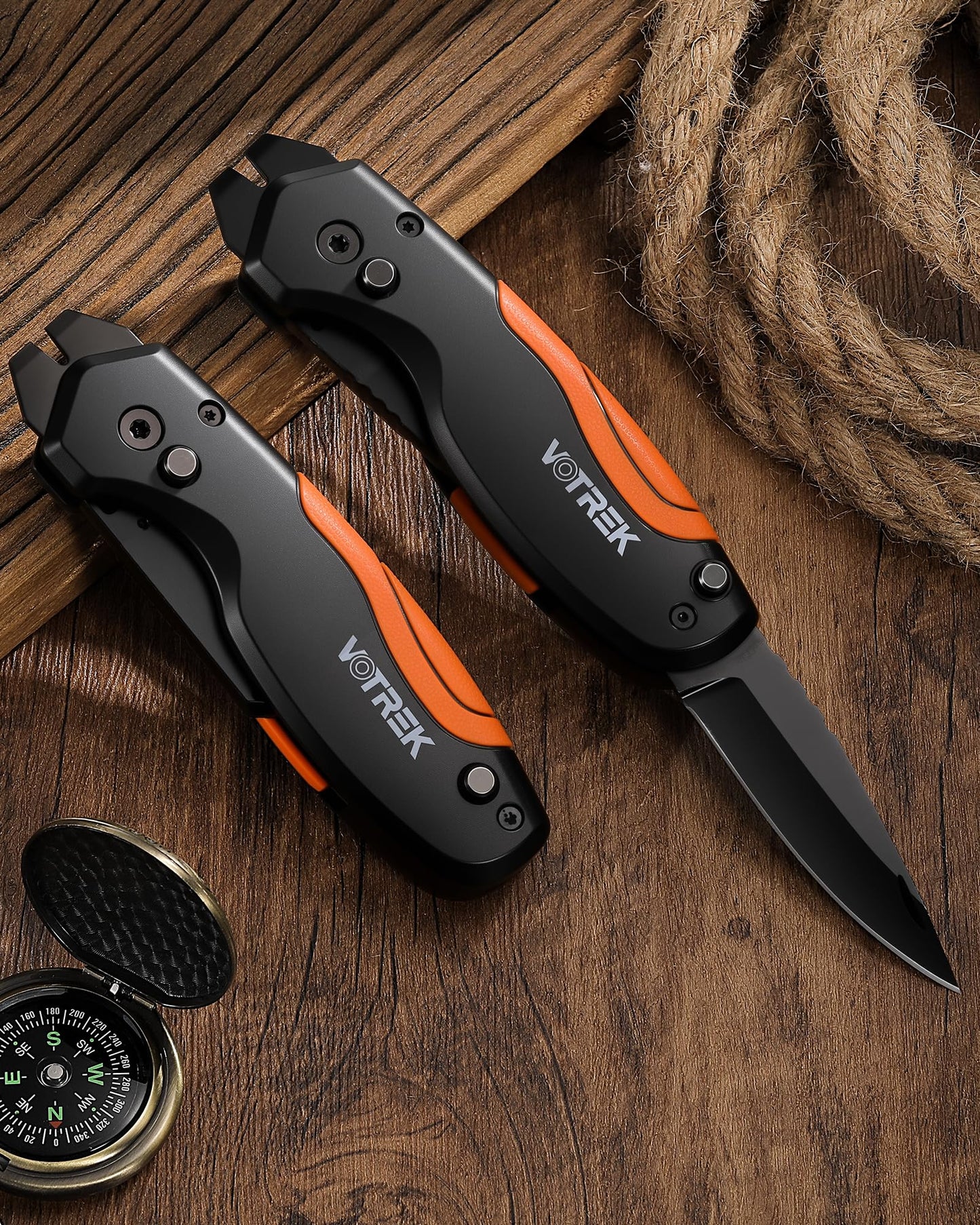 VOTREK 4-in-1 Multitool Folding Utility Knife Box Cutter, Pocket Knives with Belt Clip, Quick-Change Razor Knife with Blade Storage, Navajas para Trabajo,Fathers Day Dad Gifts, Extra 10 SK5 Blades