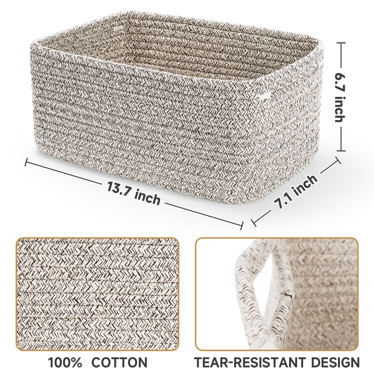 Maxuni 3-Pack Storage Baskets for Organizing | Woven Shelf Toy Basket | Rope Baskets for Gifts Empty | Closet Organizer Bins with Handles | Cube Decorative Box | 13.7×7.1×6.7” | Mixed brown