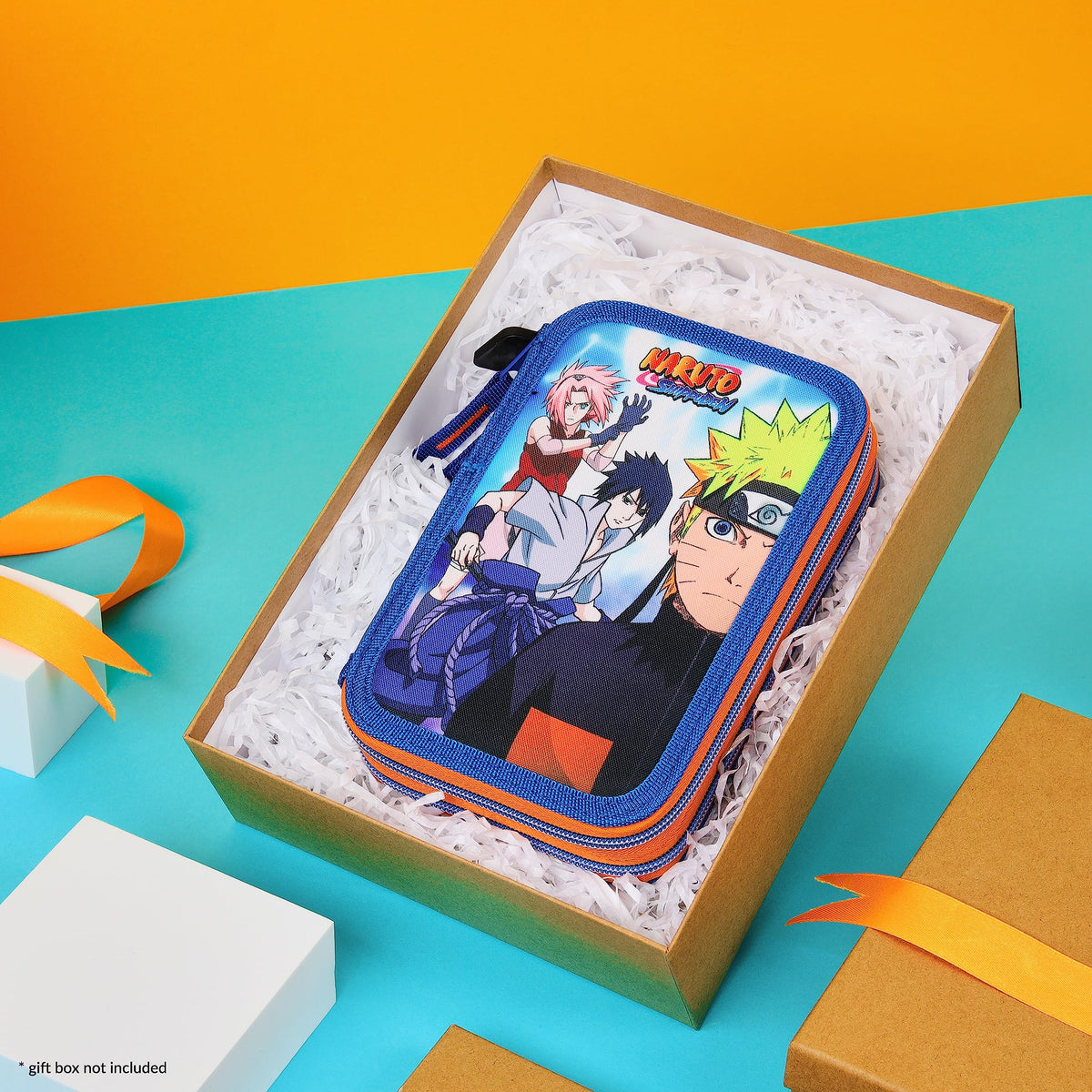 Naruto Pencil Case with Stationery Included School Supplies Filled Large Pencil Case 2 Compartments Colouring Pencils Mini Notebook Boys Stationery Set Anime Gifts for Boys