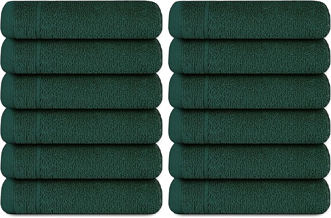 Tens Towels Pack of 12 Washcloths, 12 x 12 Inches, Lighter Weight, Quick to Dry