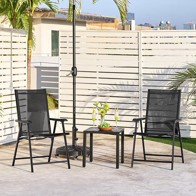 Yaheetech Patio Dining Chairs Set of 4 with Armrests, Outdoor Folding Chairs with Metal Frame and Backrest for Lawn, Garden, Yard and Poolside, Black
