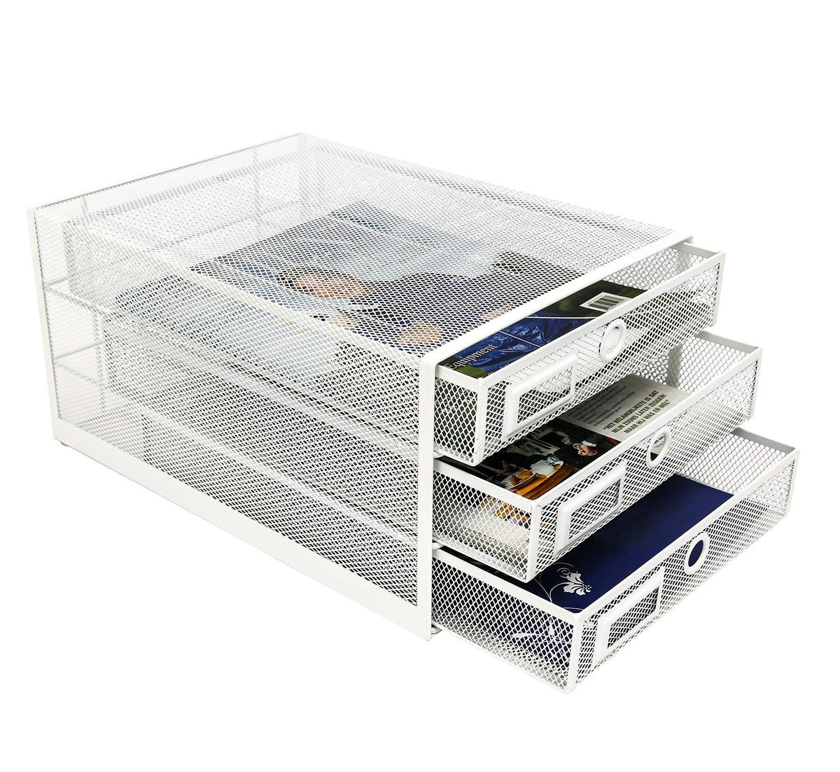 Exerz Paper Sorter 3 Drawer Wire Mesh A4 / Desk Multifunctional Desk Organiser/Multi-Layer Letter Tray - for Documents, Magazines, Notebooks and Letter (White)