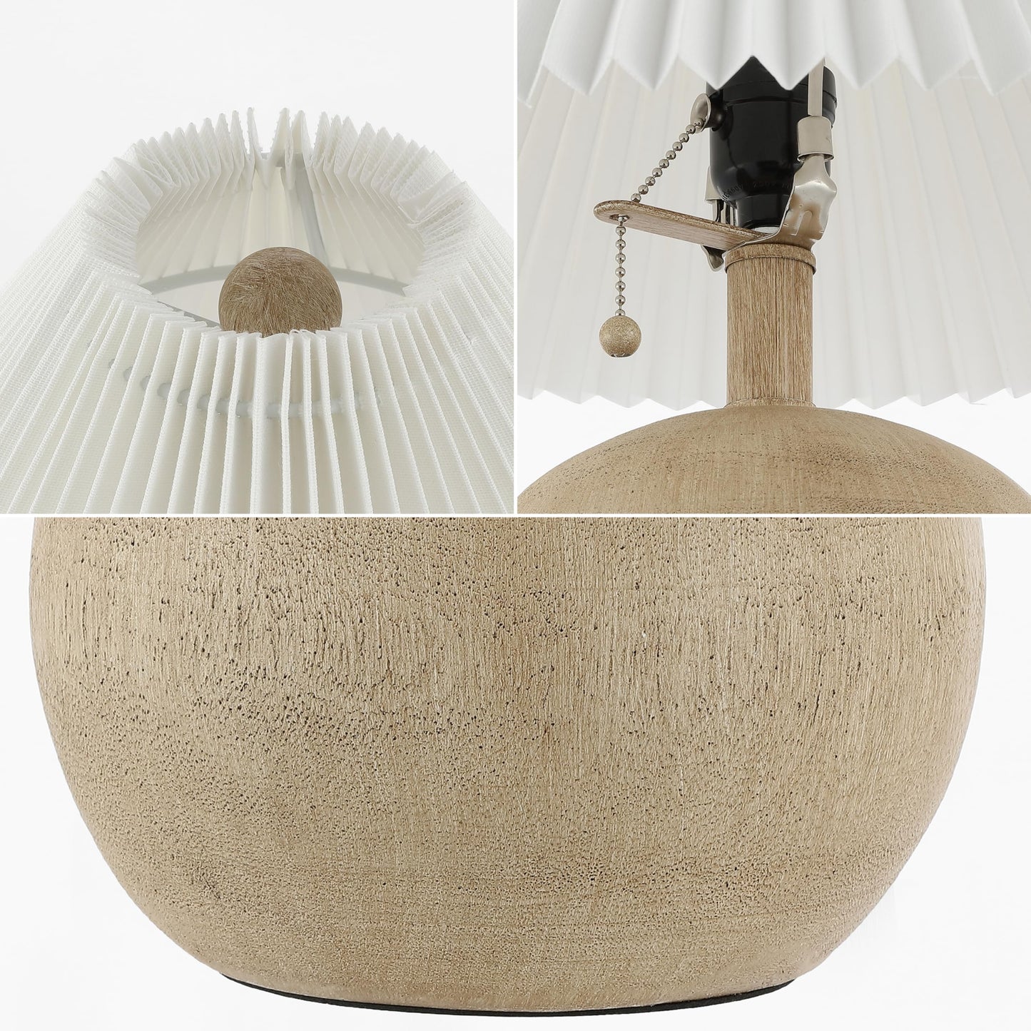 JONATHAN Y 17.25" Beige Wood Finish/White Sphere Table Lamp, Mid-Century Bedside Nightstand with Beige Pleated Linen Shade, Scandinavian Coastal Style, LED Bulb Included (JYL1145B)