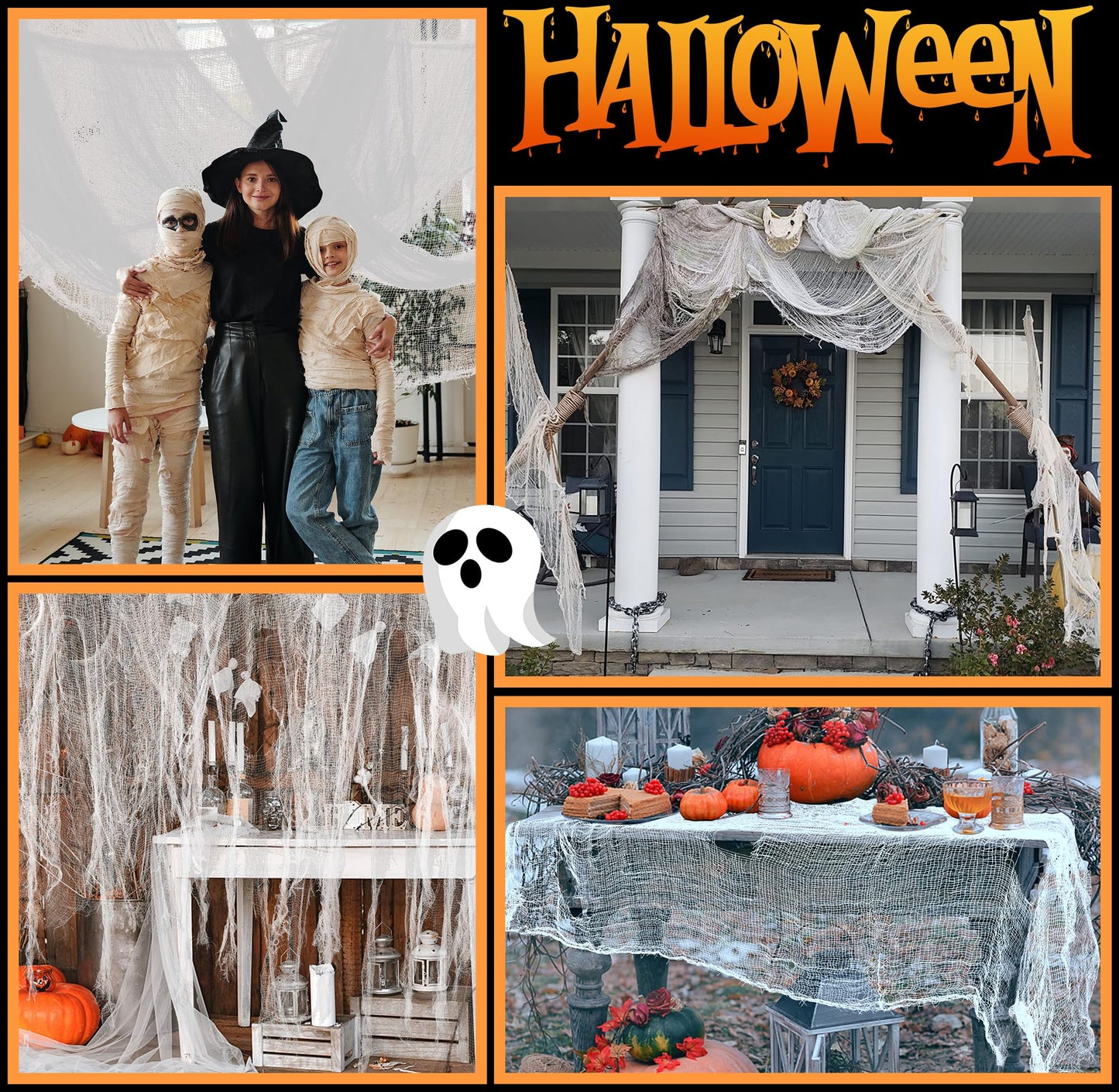 Tlswshsy Large Size 400" x 59" Halloween Creepy Cloth - Creepy Spooky Halloween Decorations - Large Size Scary Creepy Gauze for Halloweens Party Supplies Stairway Window Table Doorways Decor